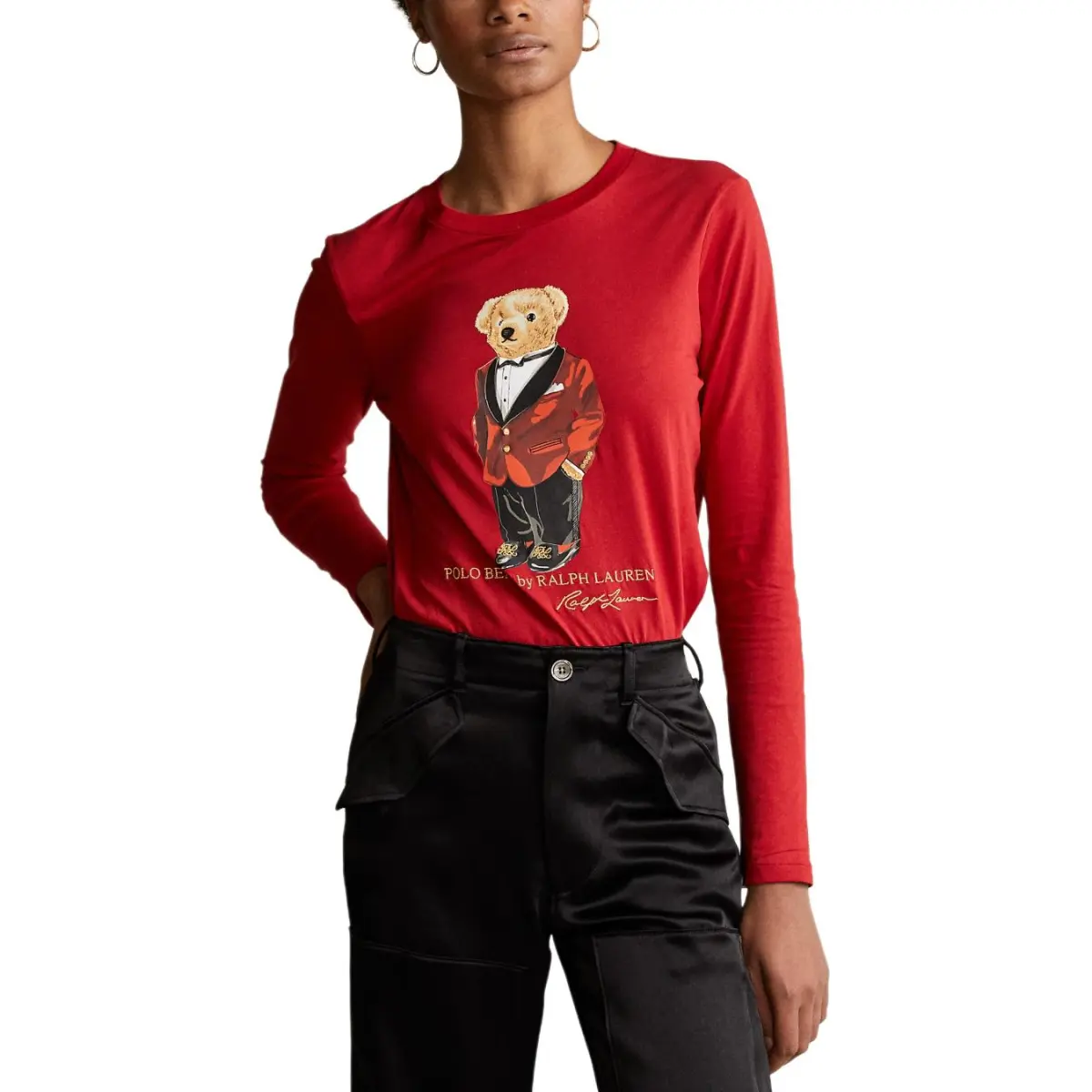 Polo Ralph Lauren Polo Bear Regular Sleeve T Shirt Women's Red Straight Fit Version