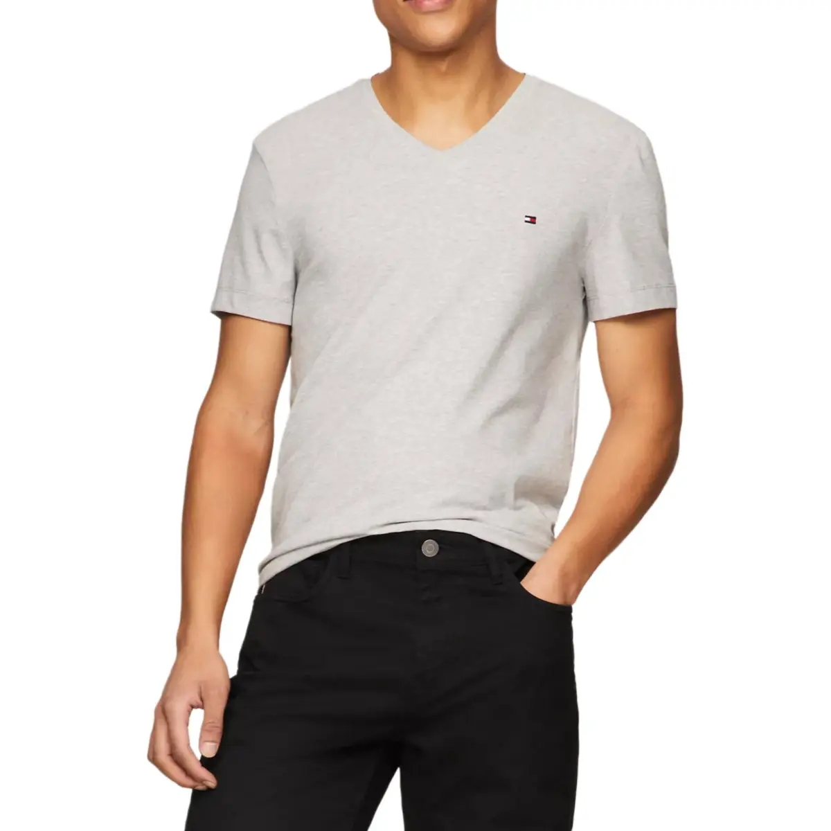 Tommy Hilfiger T-Shirts Men's Gray Mixed Color V-neck