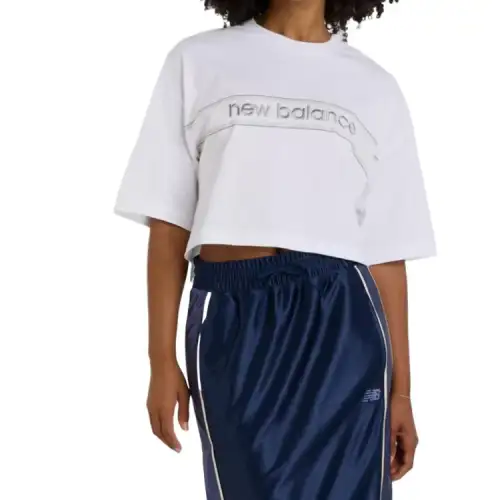 New Balance Athletics Linear Drop Shoulder Sleeve T Shirt Women's White