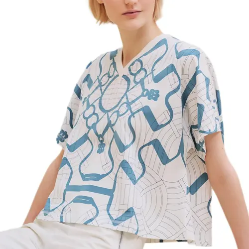 HERMES T Shirt Women's White Blue
