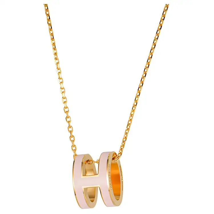 HERMES POP H Enamel Alloy Necklaces Women's Candy Pink