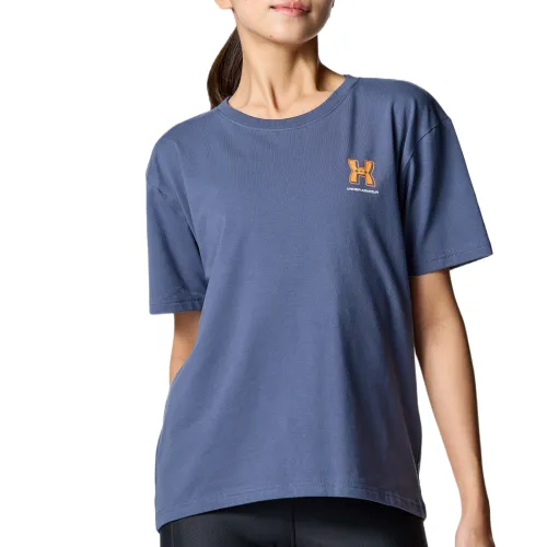 Under Armour T Shirts Women's Blue Crew Neck Moderate Straight Fit