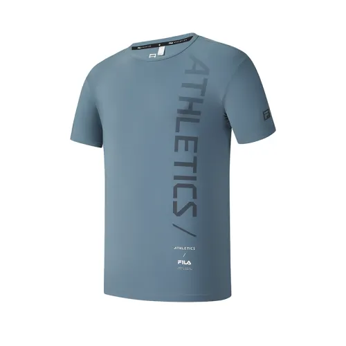 FILA Fitness T Shirts Men's Azure Blue BU Crew Neck Moderate Straight Fit