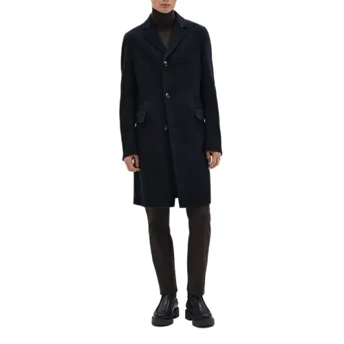 HERMES Coats Men's Blue Lapel Moderate Straight Fit