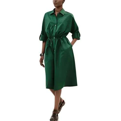 HERMES Long Sleeved Dress Women's Dark Green