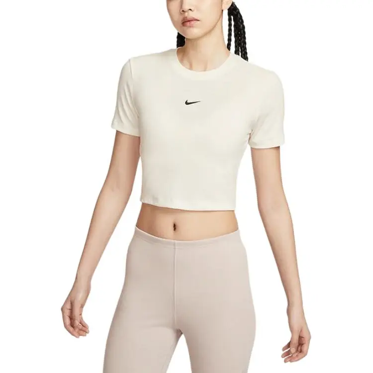Nike T-Shirts Women's Ecru Crew Neck Moderate Other