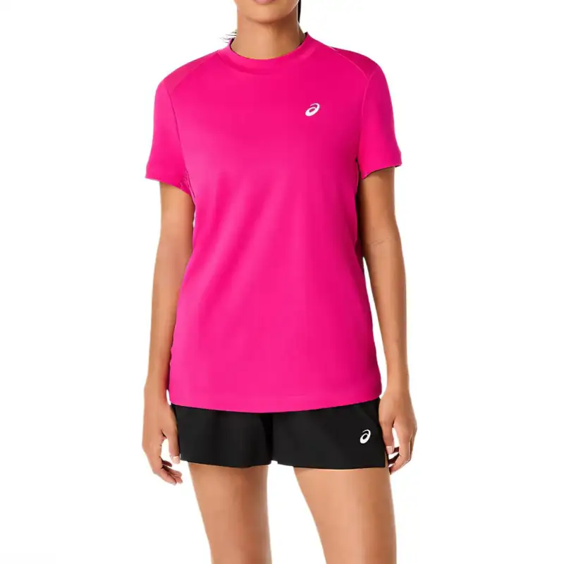 ASICS T Shirts Women's Pink Crew Neck Moderate Straight Fit