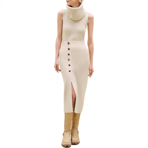 HERMES Knit Long Skirt Women's Natural White