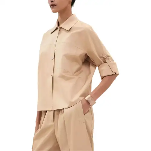 HERMES Shirts Women's Beige Lapel Moderate Other