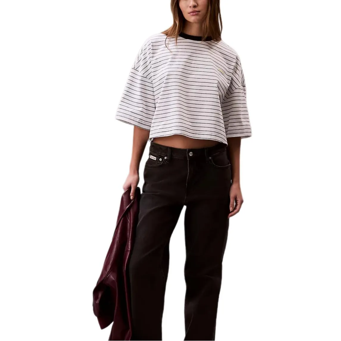 Calvin Klein T-Shirts Women's Bright White/Black Crew Neck