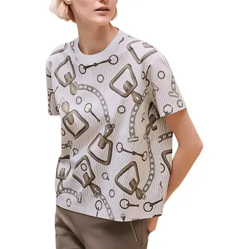 HERMES T Shirts Women's White Crew Neck Moderate Straight Fit