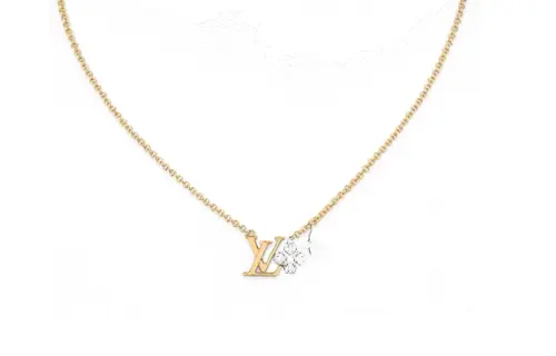 LOUIS VUITTON Monogram Zircon Metal Necklaces Women's Gold