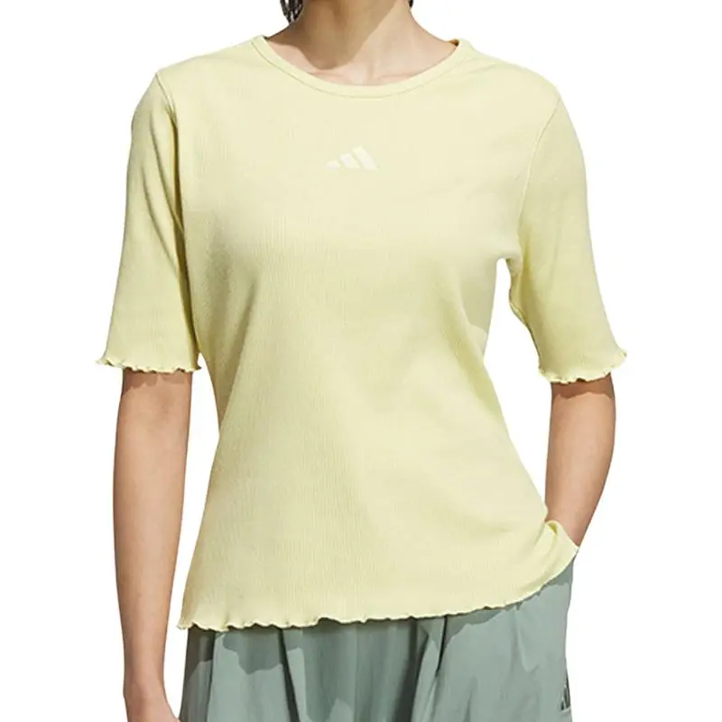 Adidas T-Shirts Women's Yellow Crew Neck Moderate