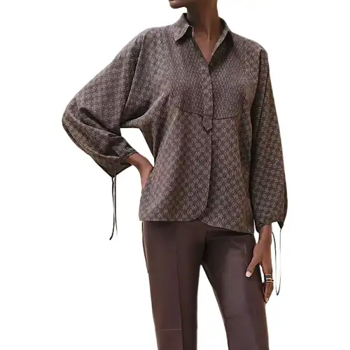 HERMES Shirts Women's Brown Lapel Moderate Other