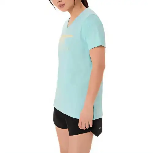 Asics STRIPES V NECK Regular T Shirt Women's Cyan