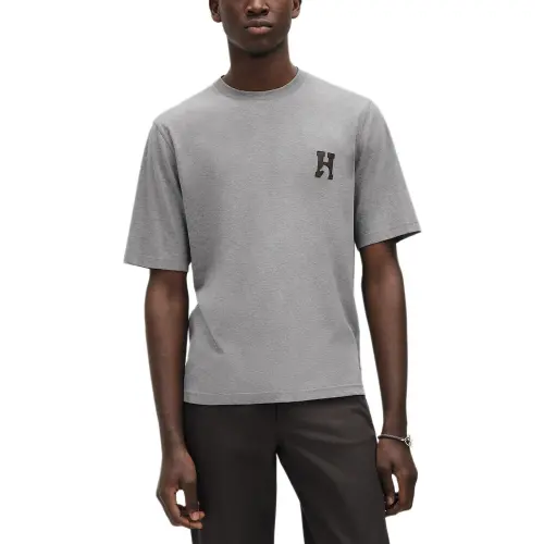 HERMES T Shirts Men's Gray Crew Neck Moderate Straight Fit