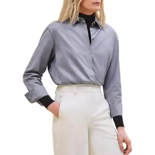 HERMES Shirts Women's Gray Blue Lapel Moderate Other