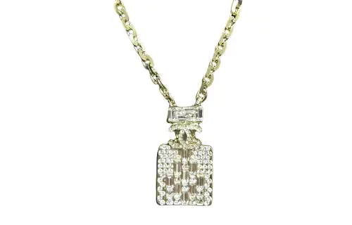 [23 Spring and Summer] CHANEL Chanel 23 Spring and Summer Fashion Perfume Bottle Rhinestone Gold Metal Necklace Women's