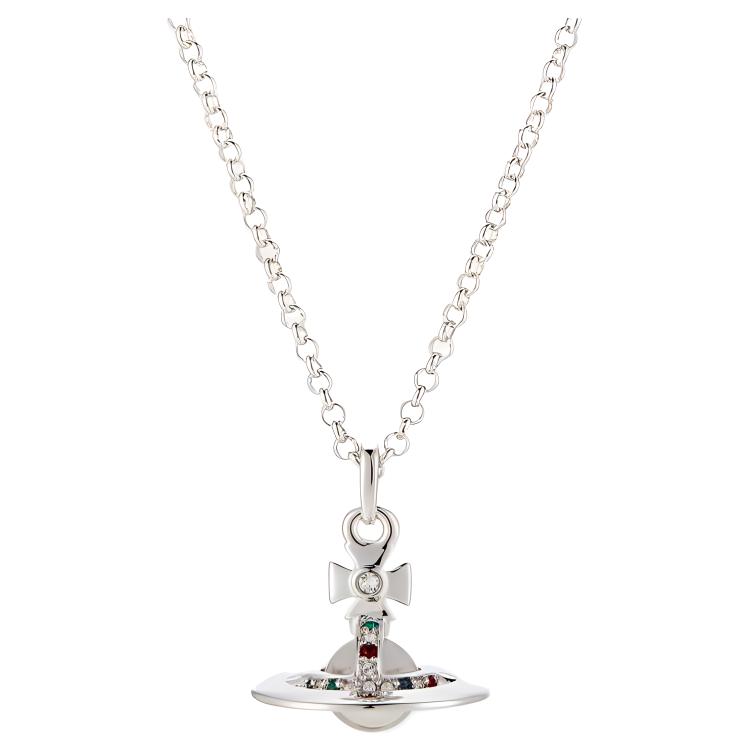 Vivienne Westwood NEW TINY ORB PENDANT Three-dimensional Saturn Pendant Brass Crystal Necklace Women's Silver