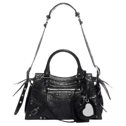 Balenciaga Neo Cagole City Fine Grained Sheepskin Handbag Small Women's Black