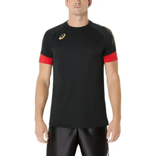 ASICS T Shirts Men's Black Red Crew Neck