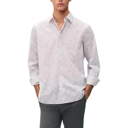 HERMES Shirts Men's White Gray Lapel Moderate