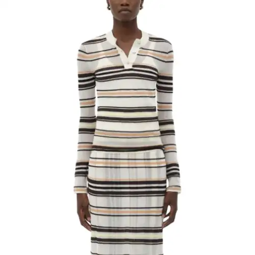 Bottega Veneta Stripe Detailed Long Sleeved Polo Top