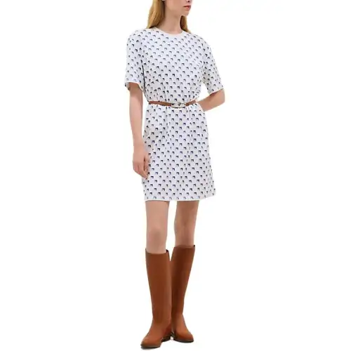 HERMES Short Sleeved Dress Women's Blue White