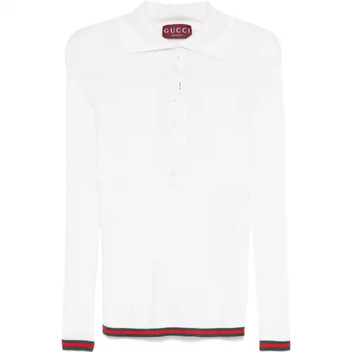 Gucci Ribbed Knit Long-Sleeve Polo Shirt