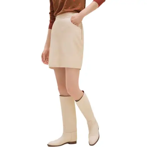 HERMES Leather Short Skirts Women's Beige