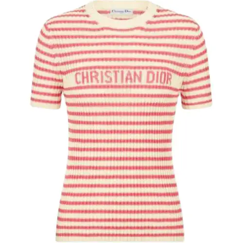 DIOR T Shirts Women's Pink Crew Neck Moderate Straight Fit
