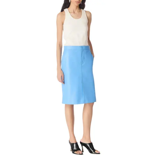 Bottega Veneta SS25 Leather Long Skirt Women's Marine Blue