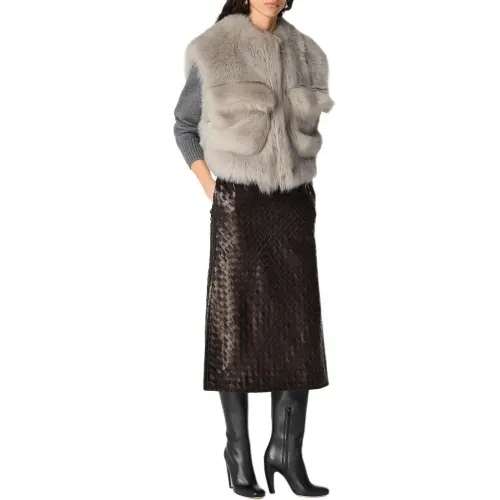 Bottega Veneta SS25 Velvet feel Coat Women's Metal Mist