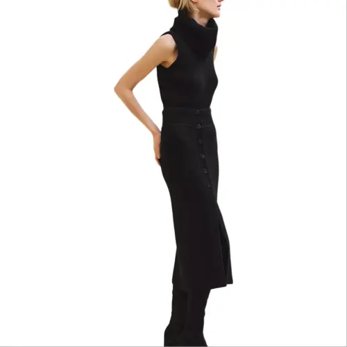 HERMES FW24 Knit Long Skirt Women's Black