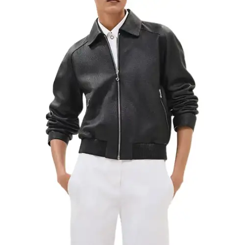HERMES Leather Jacket Women's Black