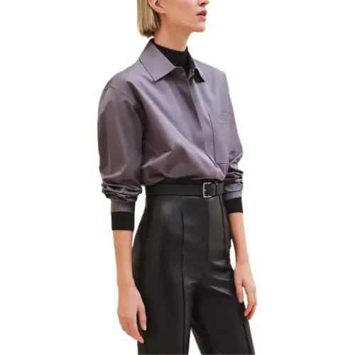 HERMES Shirts Women's Lime Gray Lapel Moderate Other