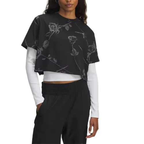 Under Armour T Shirts Women's Black Crew Neck Moderate Straight Fit