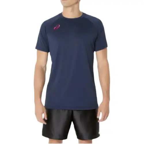 ASICS T Shirts Unisex Blue Crew Neck