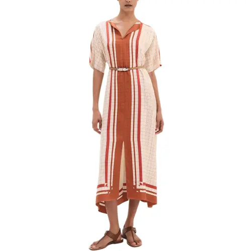 HERMES Short Sleeved Dress Women's Kaolin Beige