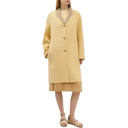 HERMES Coats Women's Yellow Lapel Moderate Straight Fit