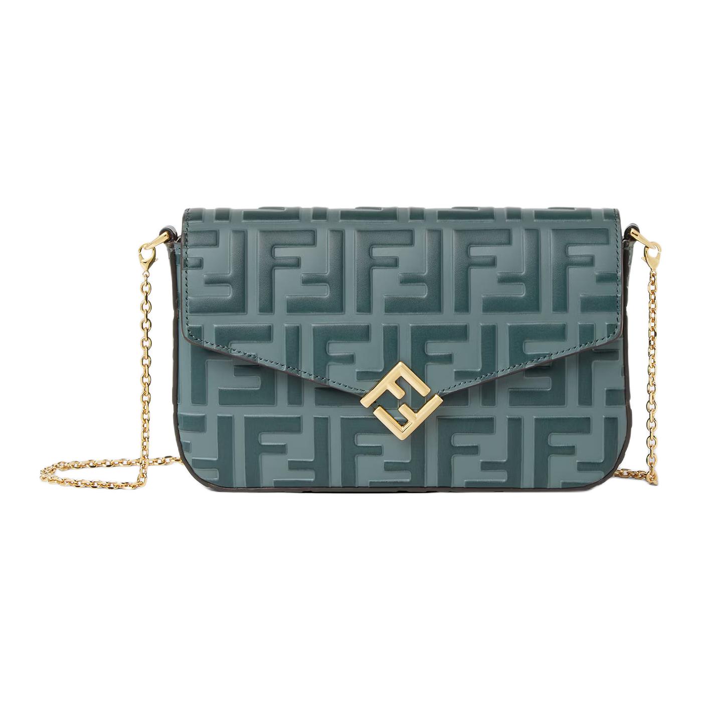 Женская сумка Fendi FF Diamonds (зелено-матча)
