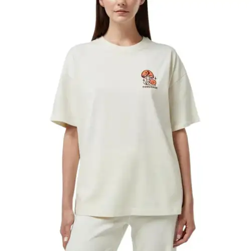 Converse T Shirts Women's Cream Crew Neck Moderate Straight Fit