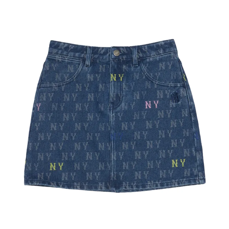 MLB Denim Short Skirts Women's New York Yankees/Indigo Moderate Short A-line Skirt
