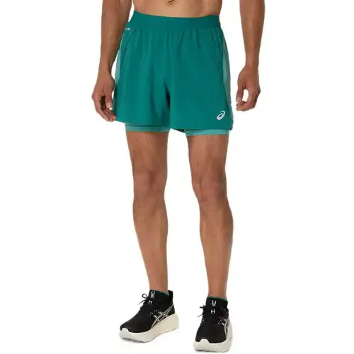 Asics ROAD 2N1 5IN SHORT Casual Shorts Men's Blue Green