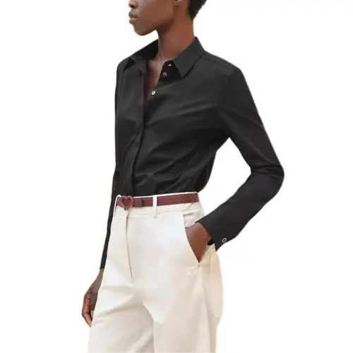 HERMES Shirts Women's Black Lapel Moderate Other