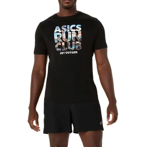 ASICS RUN CLUB T Shirts Men's Performance Black Crew Neck