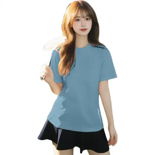 ANTA T Shirts Women's Mist Gray Blue Crew Neck Thin Other