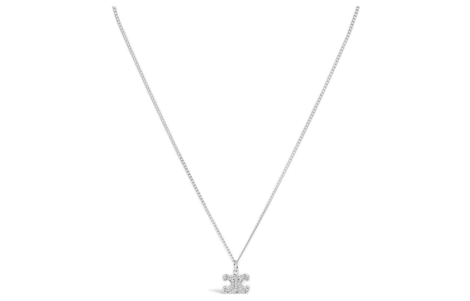 CELINE Celine Triomphe TRIOMPHE RHINESTONE logo letter decoration brass necklace women's silver