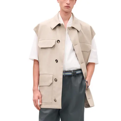 HERMES Vests Men's Khaki Lapel Moderate Other
