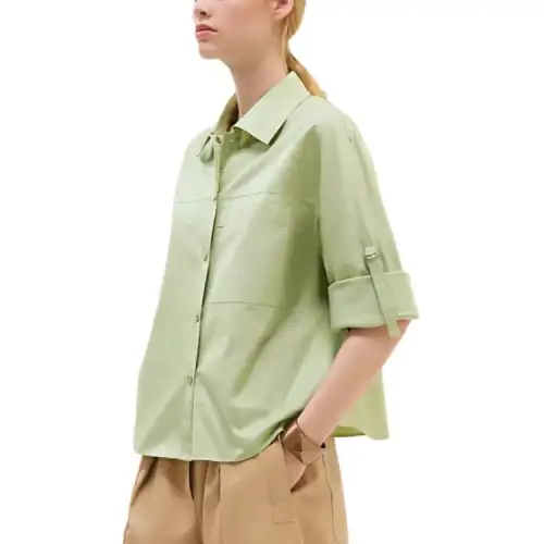 HERMES Shirts Women's Green Lapel Moderate Other